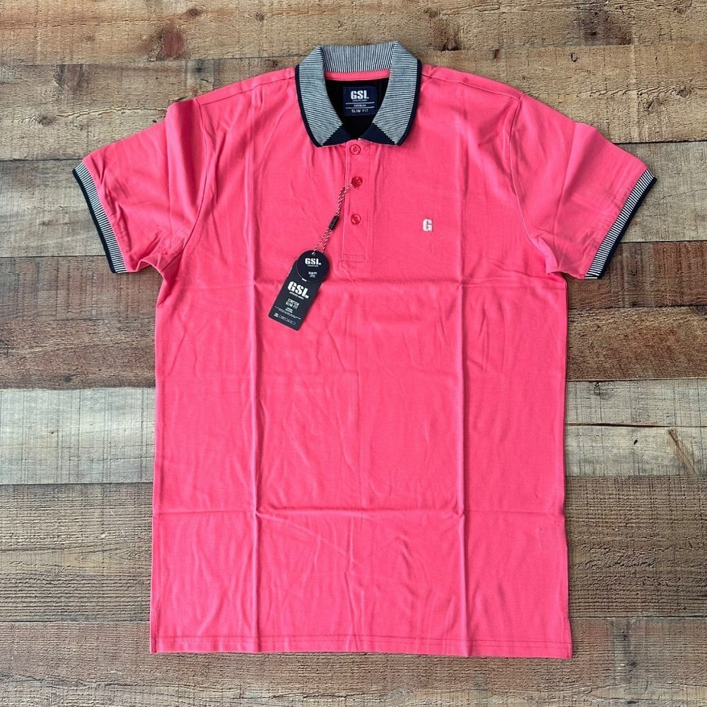 GSL pink polo shirt with embroidered logo men's M
